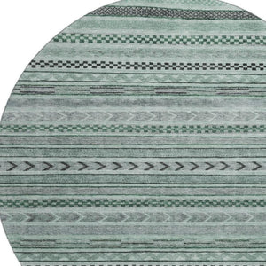 HomeRoots 8' Teal and Gray Striped Washable Round Rug - UV Protected, Durable & Stylish for Homes with Kids 695207