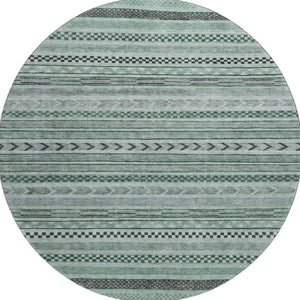 HomeRoots 8' Teal and Gray Striped Washable Round Rug - UV Protected, Durable & Stylish for Homes with Kids 695207