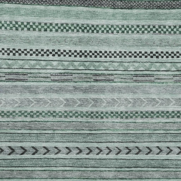 HomeRoots 8' X 10' Teal and Gray Striped Washable Area Rug - Durable, Stain-Resistant, UV Protected & Stylish 695208