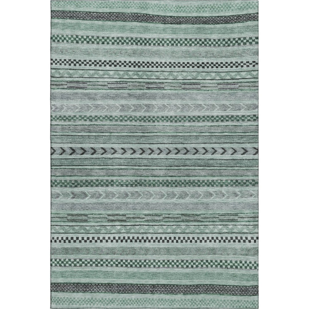 HomeRoots 9' X 12' Teal and Gray Striped Area Rug - Durable, Washable, UV Protected for High-Traffic Spaces 695209