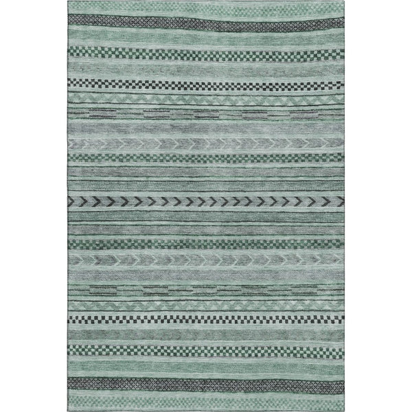 HomeRoots 9' X 12' Teal and Gray Striped Area Rug - Durable, Washable, UV Protected for High-Traffic Spaces 695209