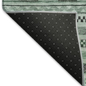 HomeRoots 9' X 12' Teal and Gray Striped Area Rug - Durable, Washable, UV Protected for High-Traffic Spaces 695209