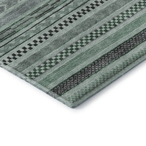 HomeRoots 9' X 12' Teal and Gray Striped Area Rug - Durable, Washable, UV Protected for High-Traffic Spaces 695209
