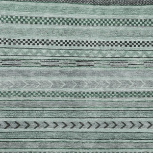 HomeRoots 9' X 12' Teal and Gray Striped Area Rug - Durable, Washable, UV Protected for High-Traffic Spaces 695209