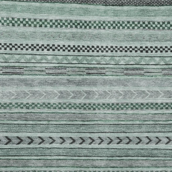 HomeRoots 9' X 12' Teal and Gray Striped Area Rug - Durable, Washable, UV Protected for High-Traffic Spaces 695209