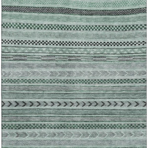 HomeRoots 9' X 12' Teal and Gray Striped Area Rug - Durable, Washable, UV Protected for High-Traffic Spaces 695209