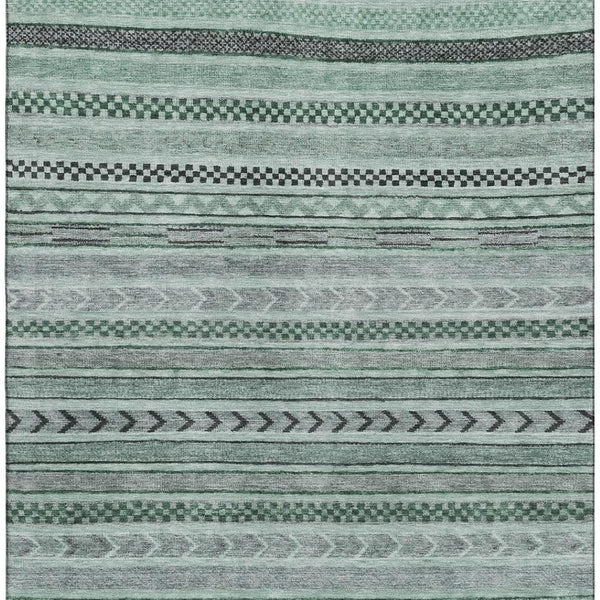 HomeRoots 9' X 12' Teal and Gray Striped Area Rug - Durable, Washable, UV Protected for High-Traffic Spaces 695209
