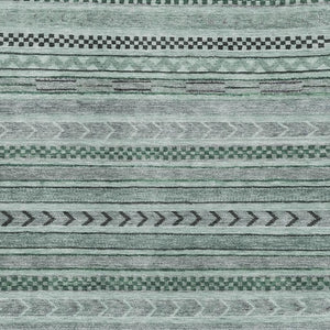 HomeRoots 10' X 14' Teal and Gray Striped Area Rug - Washable, Durable, UV-Protected for Family Living Spaces 695210