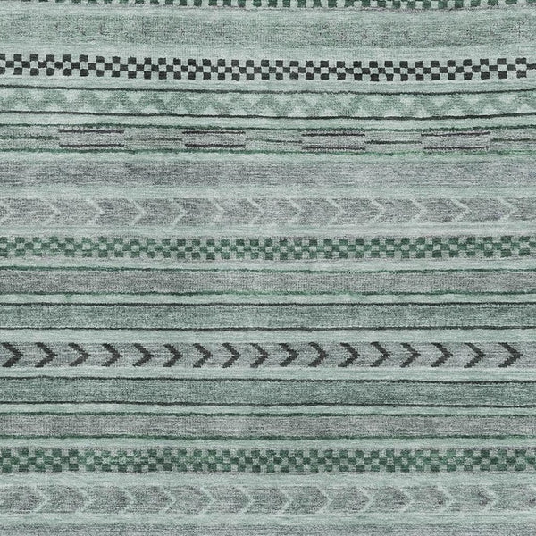 HomeRoots 10' X 14' Teal and Gray Striped Area Rug - Washable, Durable, UV-Protected for Family Living Spaces 695210