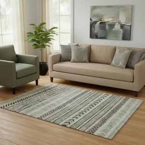 HomeRoots 5' X 8' Versatile Taupe and Beige Striped Area Rug - Stain Resistant, UV Protected, Non-Slip Design! 695212