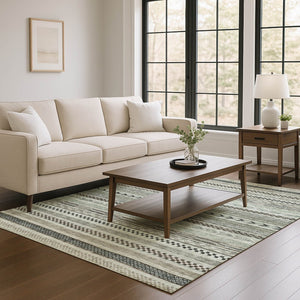 HomeRoots 5' X 8' Versatile Taupe and Beige Striped Area Rug - Stain Resistant, UV Protected, Non-Slip Design! 695212