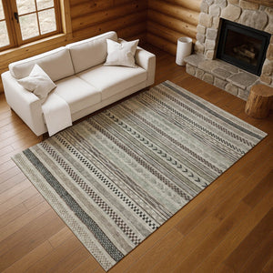 HomeRoots 5' X 8' Versatile Taupe and Beige Striped Area Rug - Stain Resistant, UV Protected, Non-Slip Design! 695212
