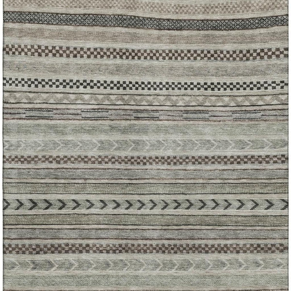 HomeRoots 5' X 8' Versatile Taupe and Beige Striped Area Rug - Stain Resistant, UV Protected, Non-Slip Design! 695212