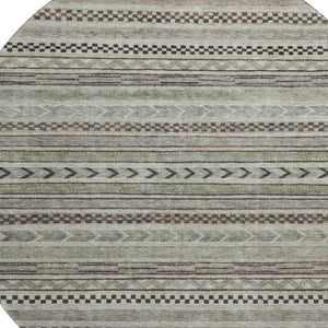 HomeRoots 8' Taupe and Beige Striped Washable Round Rug – Durable, Stain-Resistant, UV-Protected, Non-Slip Design! 695213