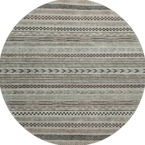 HomeRoots 8' Taupe and Beige Striped Washable Round Rug – Durable, Stain-Resistant, UV-Protected, Non-Slip Design! 695213