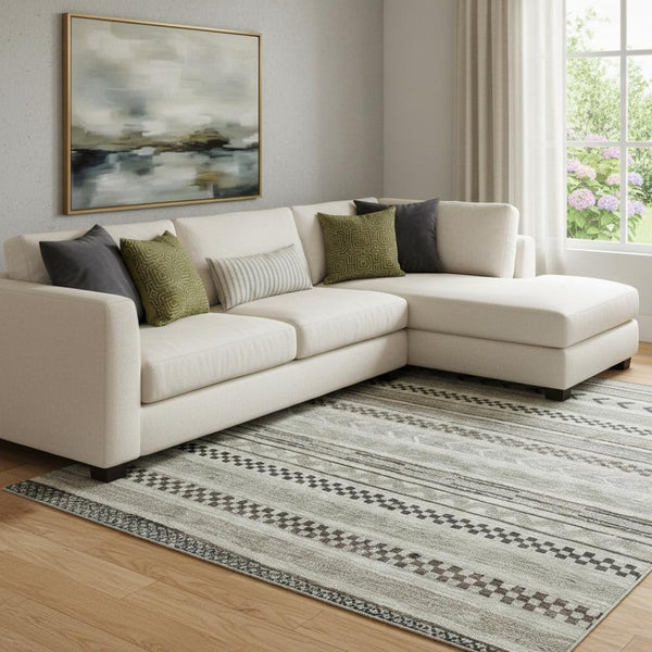 HomeRoots 8' X 10' Taupe and Beige Striped Washable Area Rug with UV Protection for High-Traffic Spaces 695214