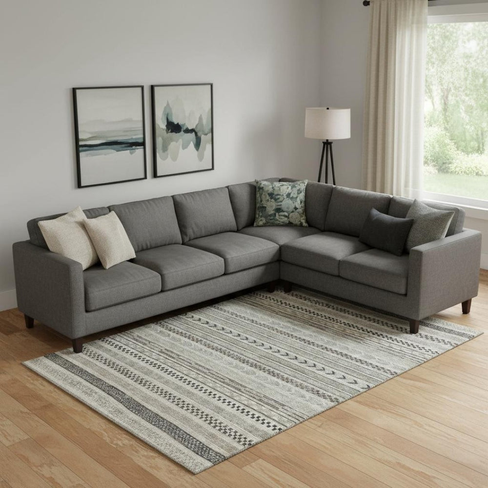 HomeRoots 9' X 12' Taupe and Beige Striped Washable Area Rug - Durable, Stylish, UV Protected for High Traffic Areas 695215