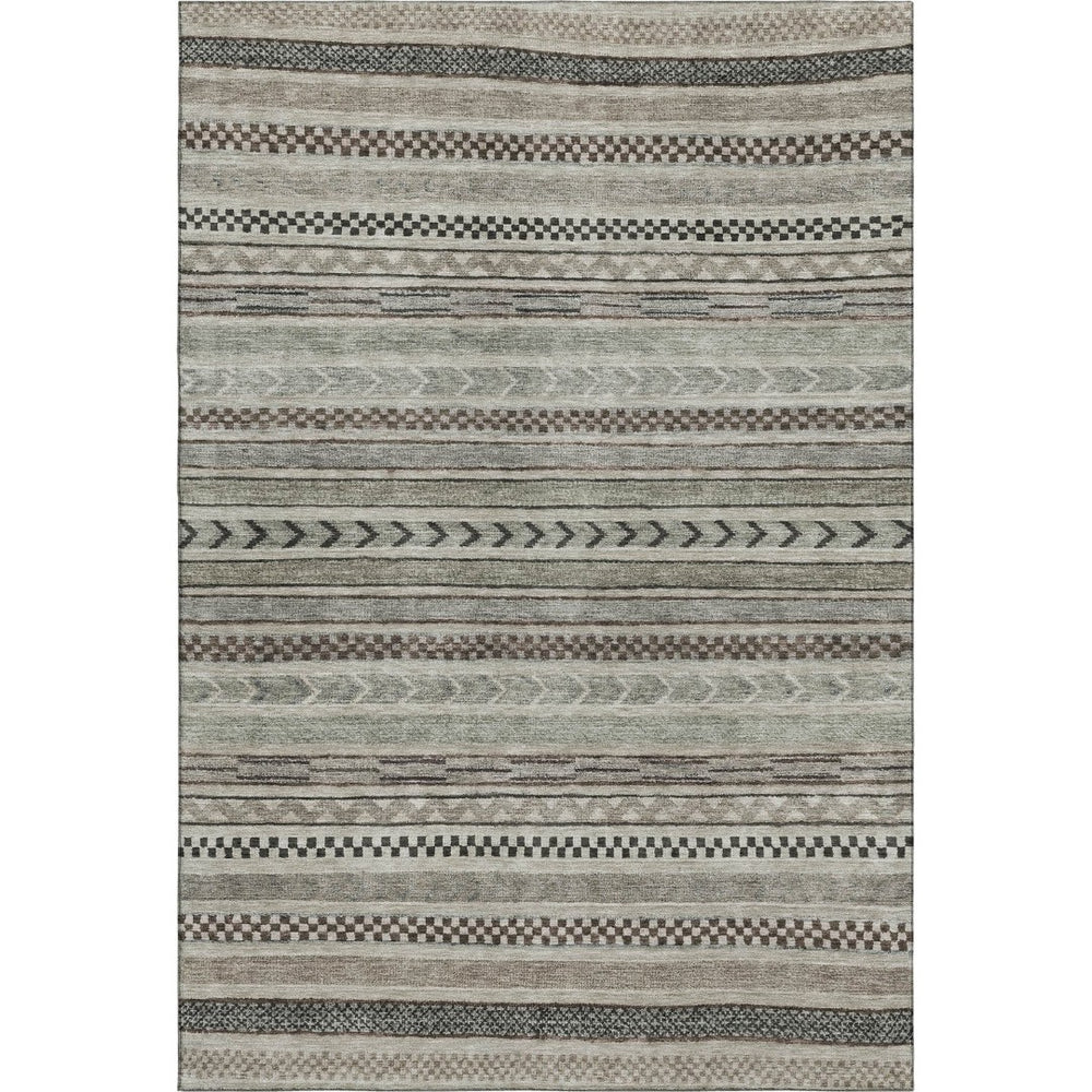 HomeRoots 9' X 12' Taupe and Beige Striped Washable Area Rug - Durable, Stylish, UV Protected for High Traffic Areas 695215