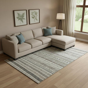 HomeRoots 10' X 14' Taupe and Beige Striped Area Rug – Durable, Stain-Resistant, UV Protected for Busy Homes 695216