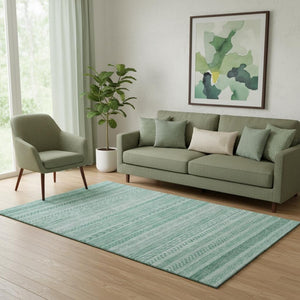 HomeRoots 5' X 8' Vibrant Turquoise & Teal Striped Washable Area Rug with UV Protection for Stylish Durability 695218