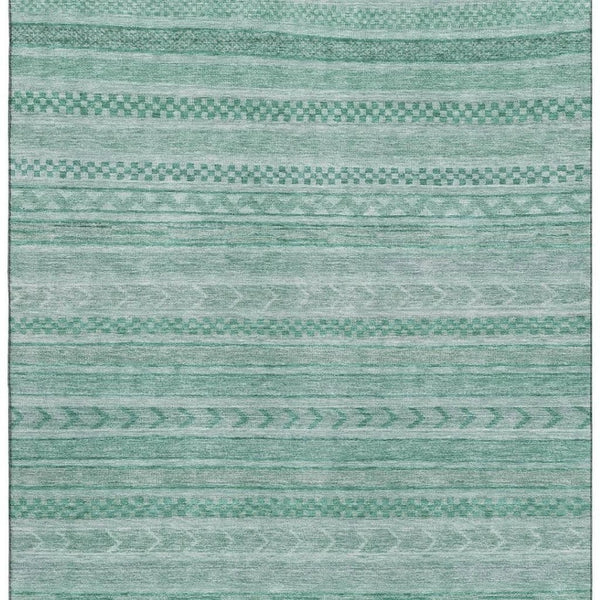 HomeRoots 5' X 8' Vibrant Turquoise & Teal Striped Washable Area Rug with UV Protection for Stylish Durability 695218