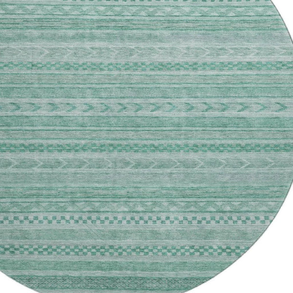 HomeRoots 8' Turquoise and Teal Striped Round Rug - Washable, UV Protected, Stain Resistant for Indoor/Outdoor Use 695219
