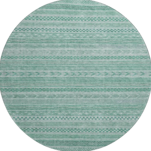 HomeRoots 8' Turquoise and Teal Striped Round Rug - Washable, UV Protected, Stain Resistant for Indoor/Outdoor Use 695219