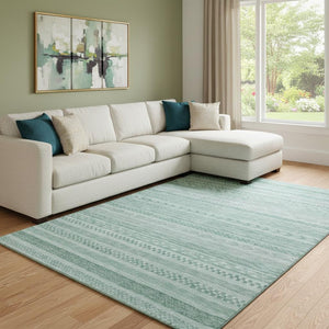 HomeRoots 8' X 10' Vibrant Turquoise & Teal Striped Washable Area Rug with UV Protection for High-Traffic Spaces 695220