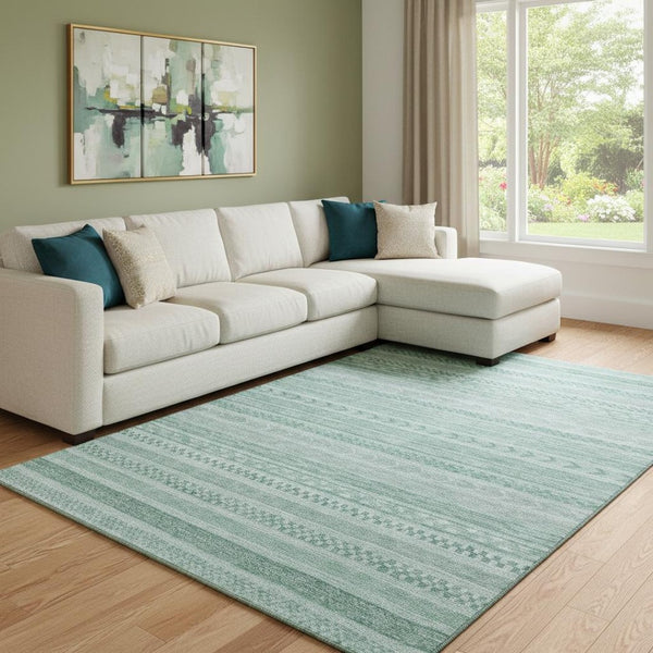 HomeRoots 8' X 10' Vibrant Turquoise & Teal Striped Washable Area Rug with UV Protection for High-Traffic Spaces 695220