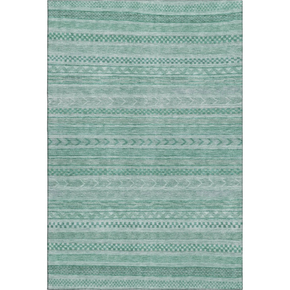HomeRoots 9' X 12' Turquoise & Teal Striped Washable Area Rug - UV Protected, Pet-Friendly, Durable Design 695221