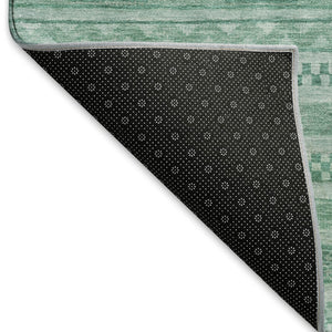 HomeRoots 9' X 12' Turquoise & Teal Striped Washable Area Rug - UV Protected, Pet-Friendly, Durable Design 695221