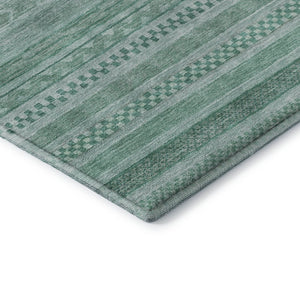 HomeRoots 9' X 12' Turquoise & Teal Striped Washable Area Rug - UV Protected, Pet-Friendly, Durable Design 695221