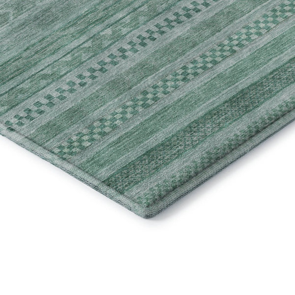 HomeRoots 9' X 12' Turquoise & Teal Striped Washable Area Rug - UV Protected, Pet-Friendly, Durable Design 695221