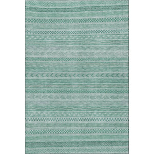 HomeRoots 9' X 12' Turquoise & Teal Striped Washable Area Rug - UV Protected, Pet-Friendly, Durable Design 695221