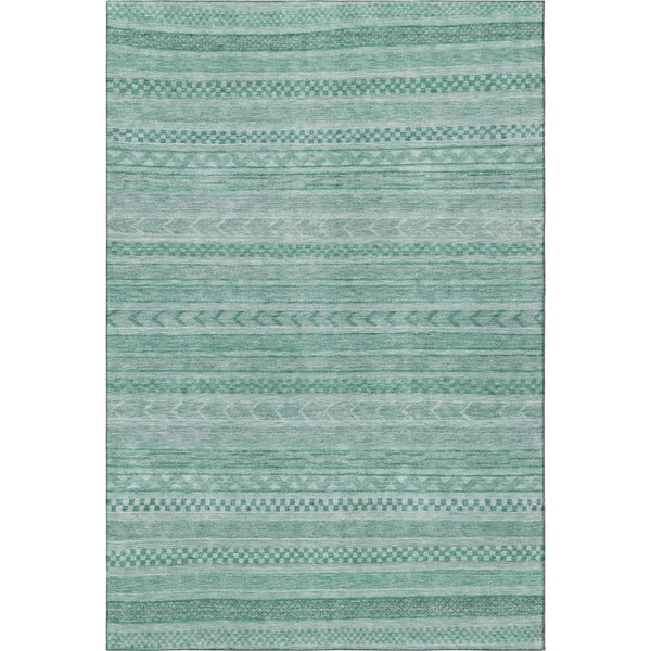 HomeRoots 9' X 12' Turquoise & Teal Striped Washable Area Rug - UV Protected, Pet-Friendly, Durable Design 695221