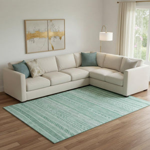 HomeRoots 10' X 14' Turquoise & Teal Striped Area Rug - Washable, UV-Protected, Durable for High-Traffic Spaces 695222