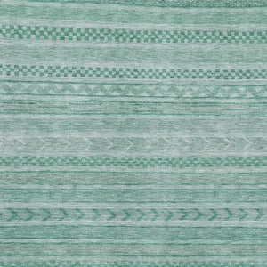 HomeRoots 10' X 14' Turquoise & Teal Striped Area Rug - Washable, UV-Protected, Durable for High-Traffic Spaces 695222