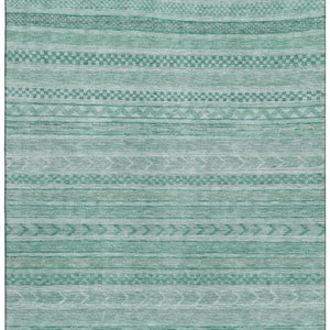 HomeRoots 10' X 14' Turquoise & Teal Striped Area Rug - Washable, UV-Protected, Durable for High-Traffic Spaces 695222