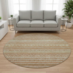 HomeRoots 8' Terra Cotta Striped Washable Round Rug - UV Protected, Durable, and Stylish for Any Space 695225