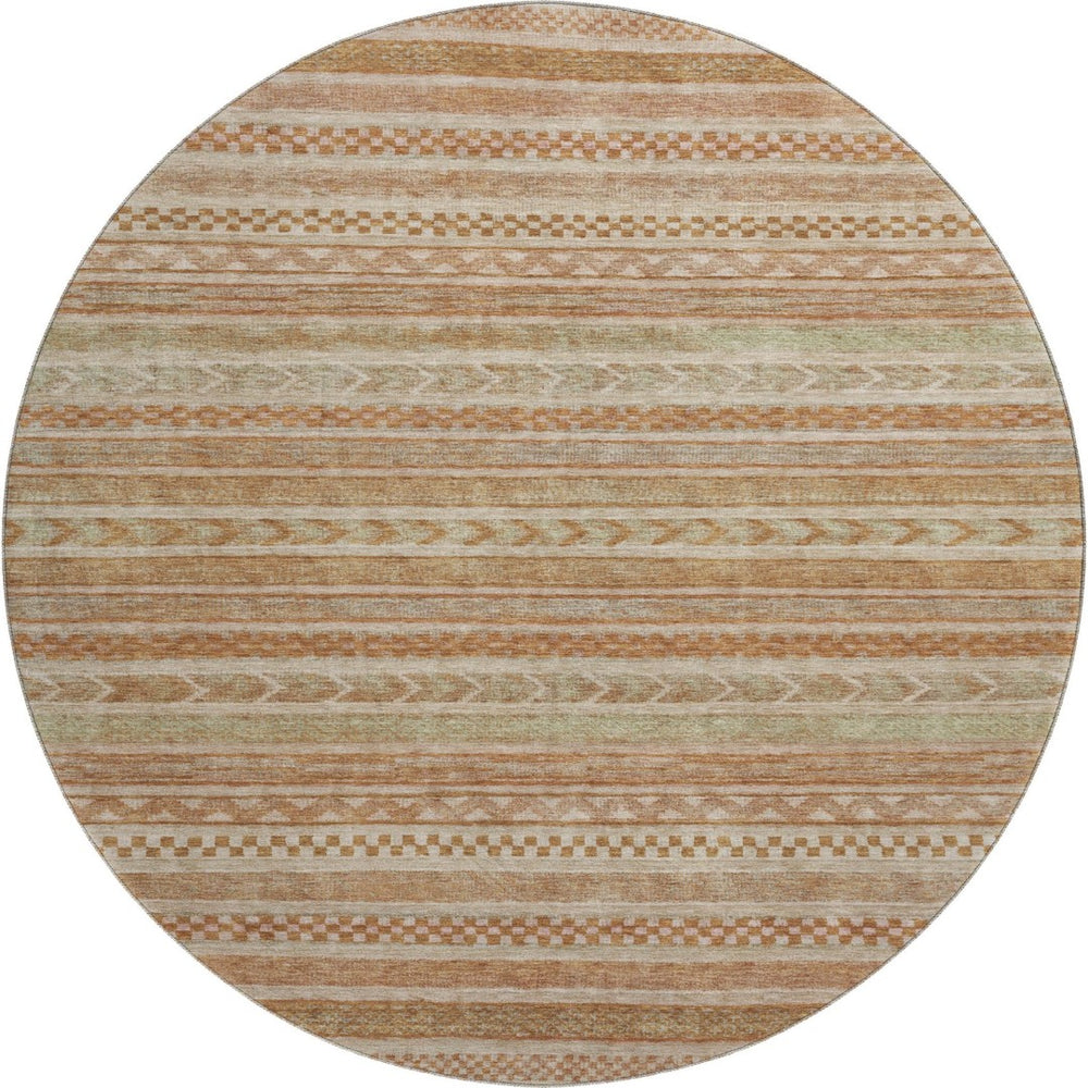 HomeRoots 8' Terra Cotta Striped Washable Round Rug - UV Protected, Durable, and Stylish for Any Space 695225