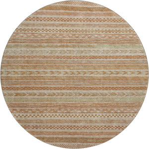 HomeRoots 8' Terra Cotta Striped Washable Round Rug - UV Protected, Durable, and Stylish for Any Space 695225