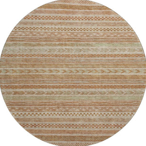 HomeRoots 8' Terra Cotta Striped Washable Round Rug - UV Protected, Durable, and Stylish for Any Space 695225