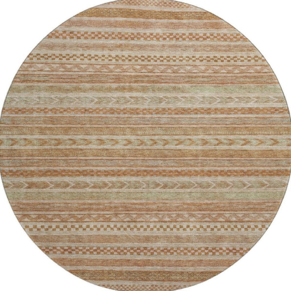 HomeRoots 8' Terra Cotta Striped Washable Round Rug - UV Protected, Durable, and Stylish for Any Space 695225