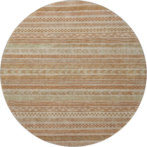 HomeRoots 8' Terra Cotta Striped Washable Round Rug - UV Protected, Durable, and Stylish for Any Space 695225