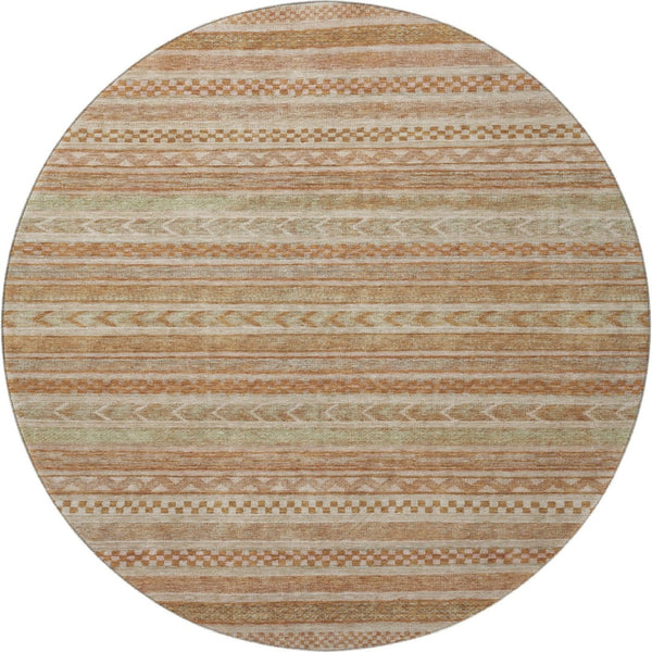 HomeRoots 8' Terra Cotta Striped Washable Round Rug - UV Protected, Durable, and Stylish for Any Space 695225