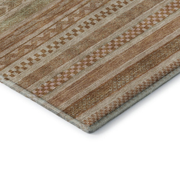 HomeRoots 9' X 12' Durable Terra Cotta Striped Area Rug with Washable, UV Protection for High Traffic Spaces 695227