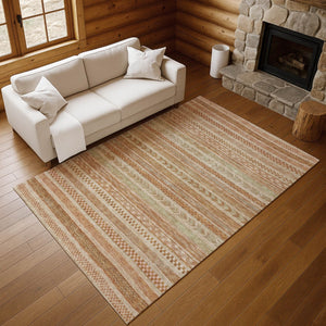 HomeRoots 9' X 12' Durable Terra Cotta Striped Area Rug with Washable, UV Protection for High Traffic Spaces 695227