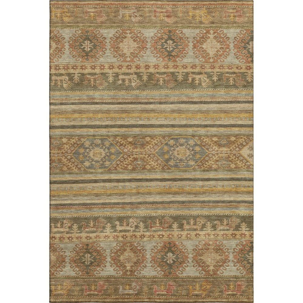 HomeRoots 5' X 8' Beige Gold and Gray Transitional Medallion Area Rug - Washable, UV Protected, Durable Design 695230