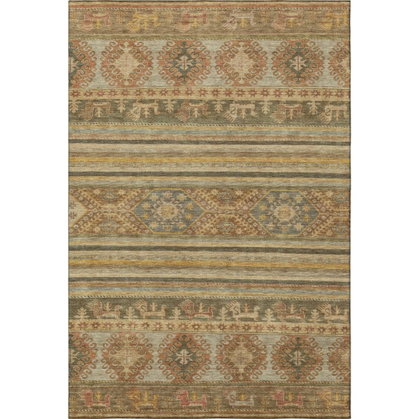 HomeRoots 5' X 8' Beige Gold and Gray Transitional Medallion Area Rug - Washable, UV Protected, Durable Design 695230