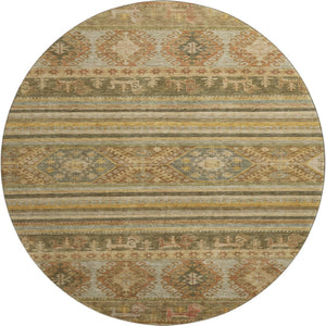 HomeRoots 8' Washable Round Rug in Beige, Gold & Gray Medallion Style - UV Protected, Durable & Stylish Decor 695231